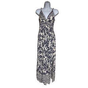 Angie Floral Maxi Dress Womens Large Smocked Back VNeck Front Twist RUNS SMALL